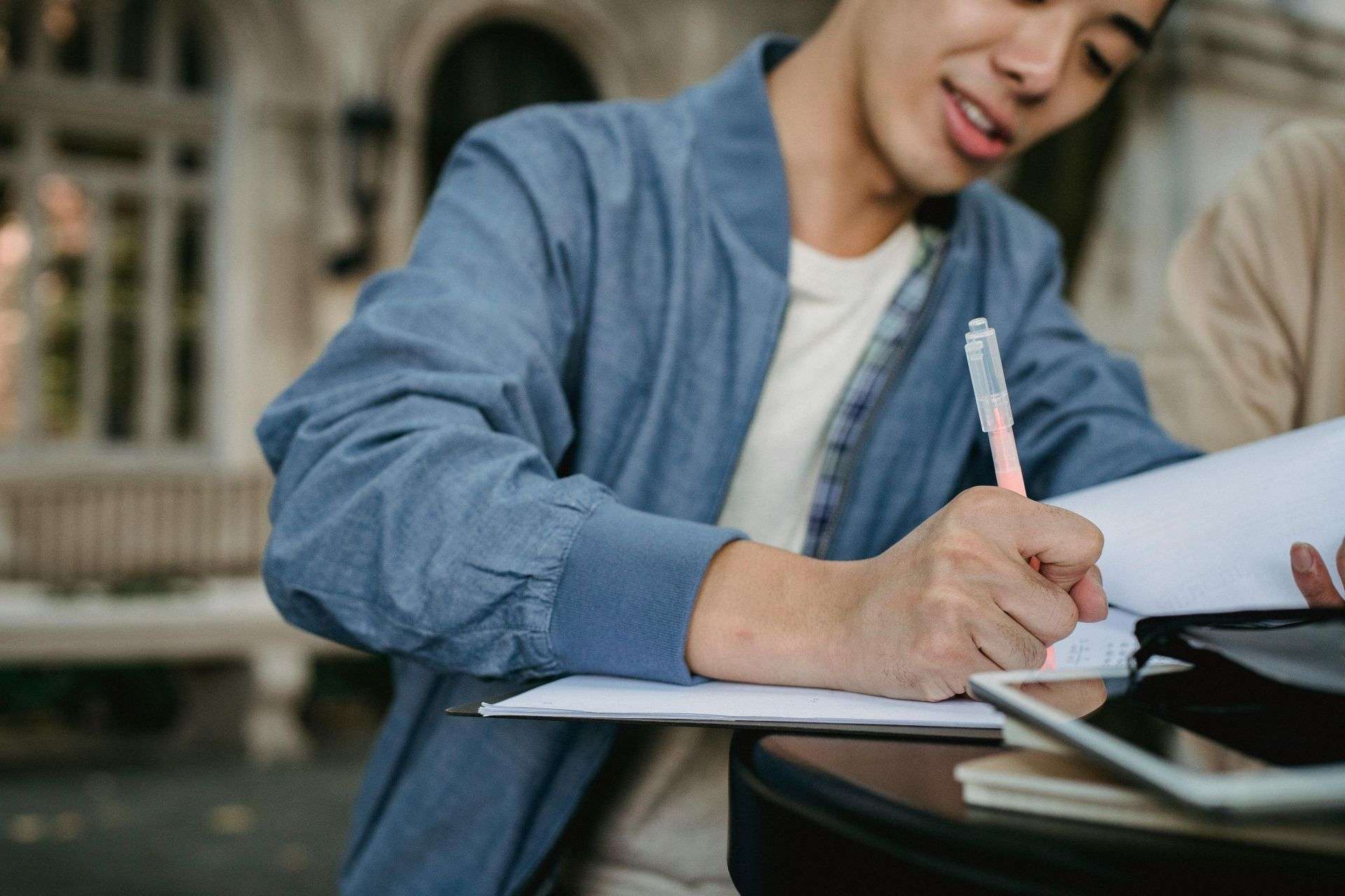 student writing